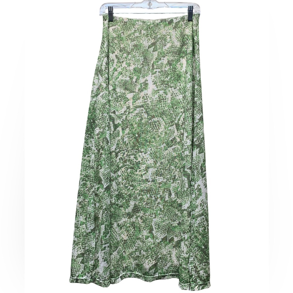 Steve Madden Abstract Green and White Snakeskin Patterned Maxi Skirt